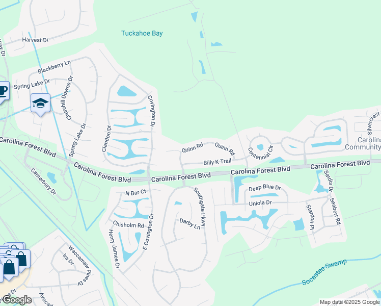 map of restaurants, bars, coffee shops, grocery stores, and more near 6028 Quinn Road in Myrtle Beach