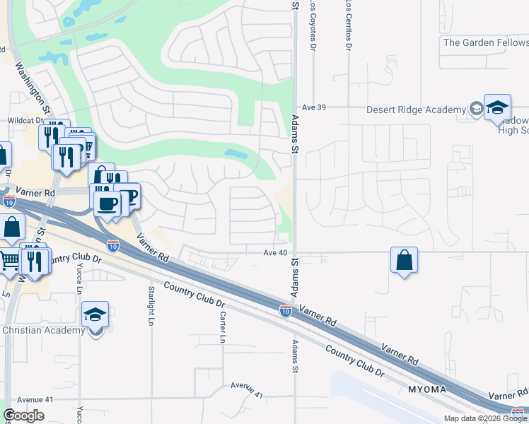 map of restaurants, bars, coffee shops, grocery stores, and more near 78885 Ballare Parkway in Palm Desert