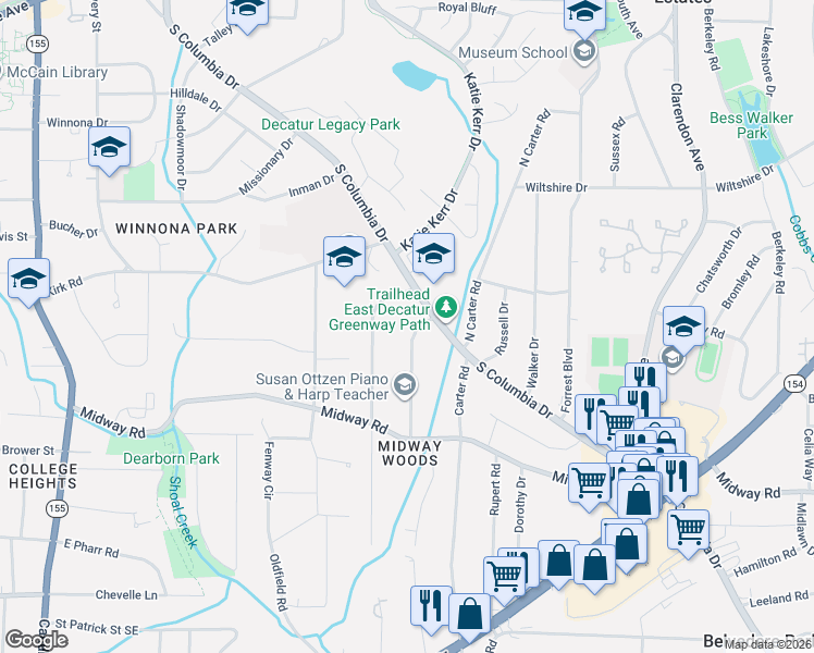 map of restaurants, bars, coffee shops, grocery stores, and more near 1178 Thomas Road in Decatur