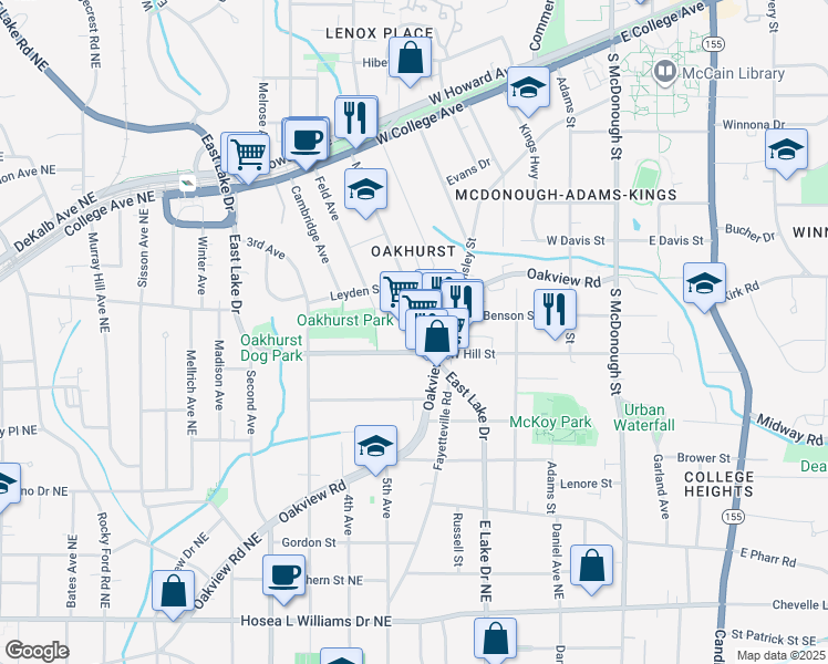 map of restaurants, bars, coffee shops, grocery stores, and more near 630 East Lake Drive in Decatur