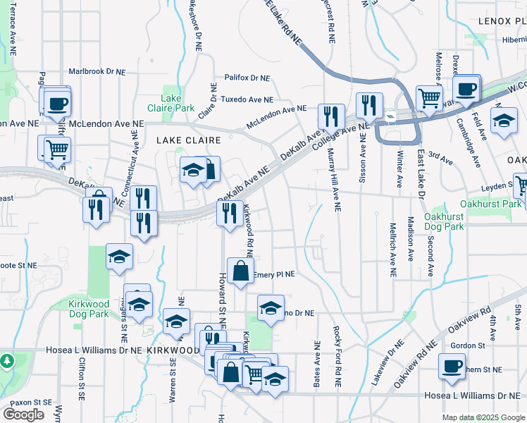 map of restaurants, bars, coffee shops, grocery stores, and more near 266 Norwood Avenue Northeast in Atlanta
