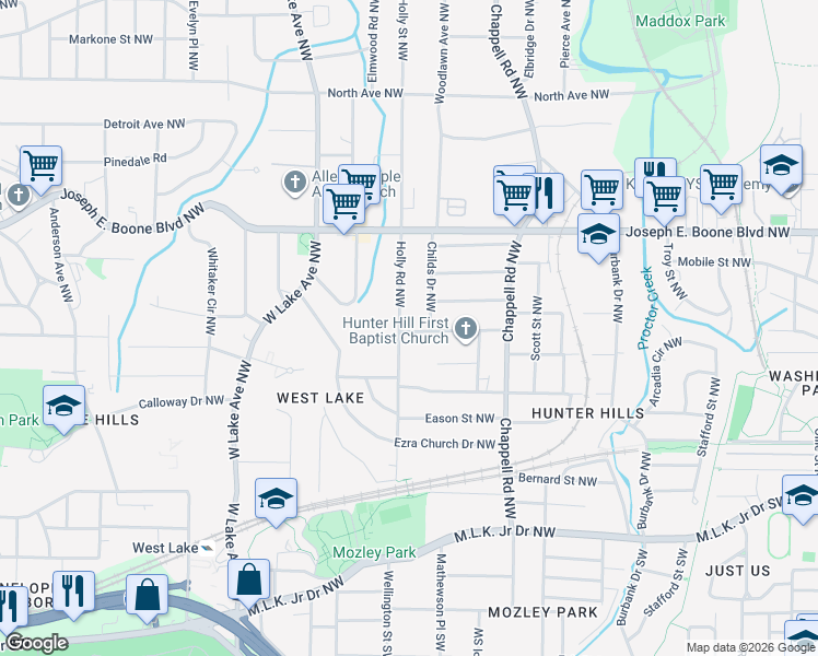 map of restaurants, bars, coffee shops, grocery stores, and more near in Atlanta