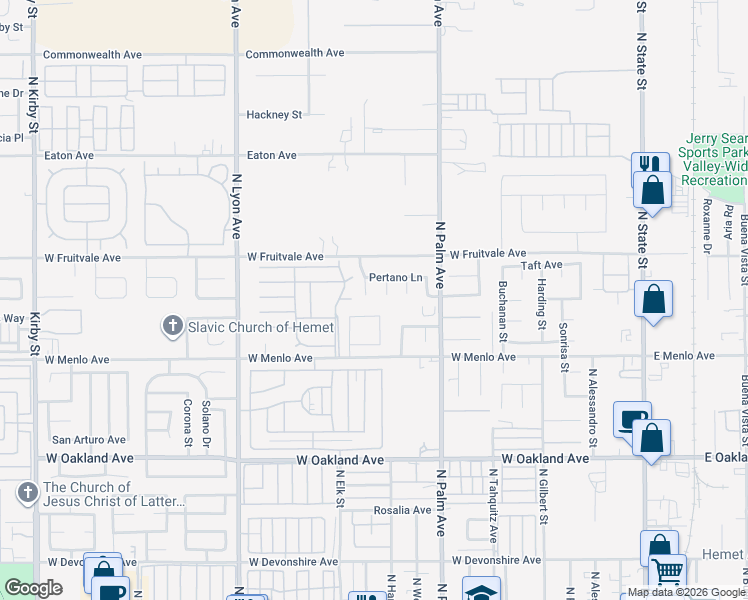 map of restaurants, bars, coffee shops, grocery stores, and more near 810 Coramdeo Ct in Hemet