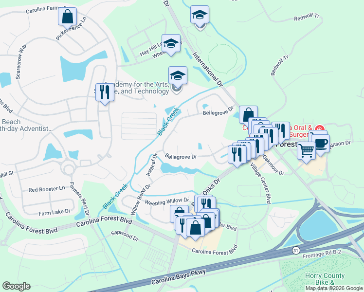 map of restaurants, bars, coffee shops, grocery stores, and more near 914 Bur Oak Court in Longs