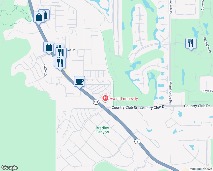 map of restaurants, bars, coffee shops, grocery stores, and more near 158 Bing Crosby Drive in Rancho Mirage