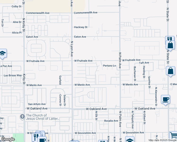 map of restaurants, bars, coffee shops, grocery stores, and more near 1300 West Menlo Avenue in Hemet