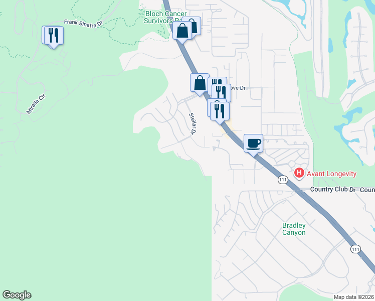 map of restaurants, bars, coffee shops, grocery stores, and more near 7 Nebulae Way in Rancho Mirage