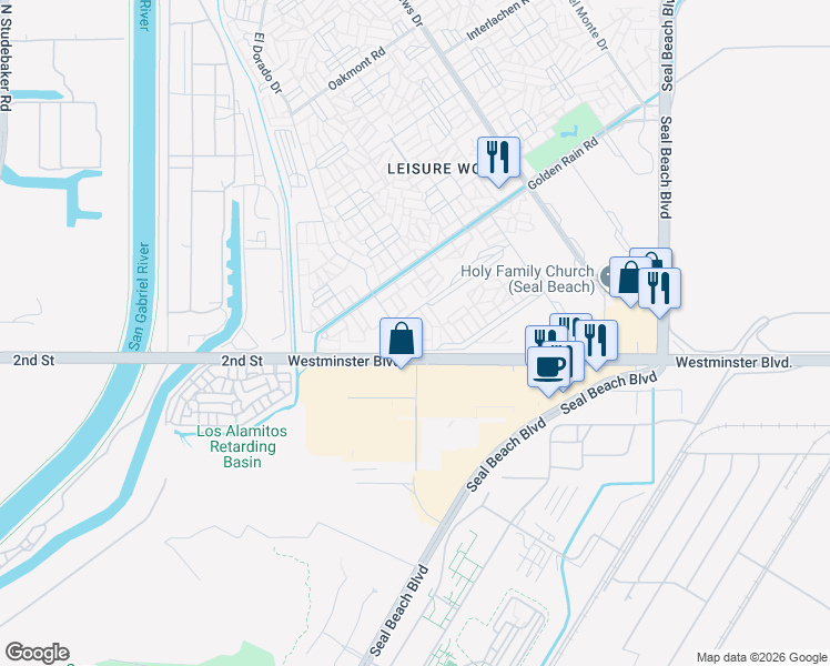 map of restaurants, bars, coffee shops, grocery stores, and more near 13962 El Dorado Drive in Seal Beach