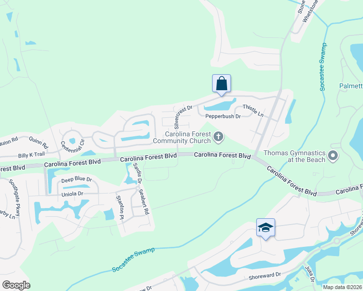 map of restaurants, bars, coffee shops, grocery stores, and more near 2102 Silvercrest Drive in Myrtle Beach