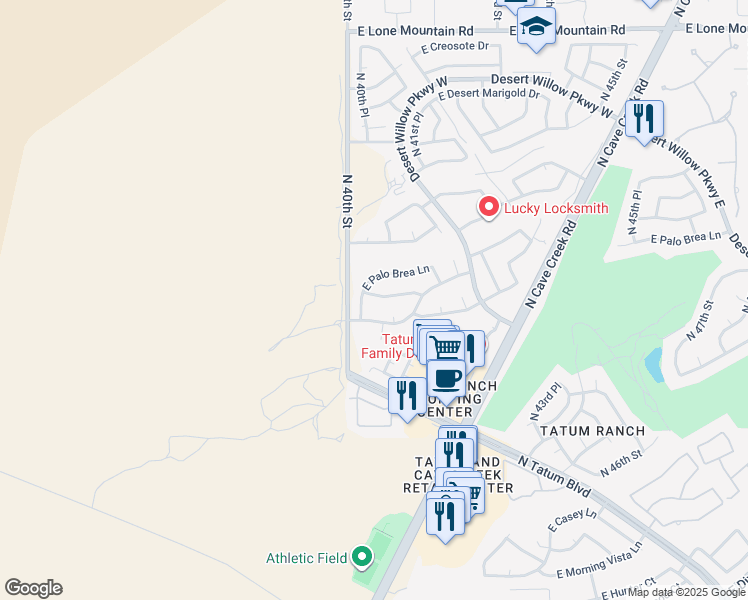 map of restaurants, bars, coffee shops, grocery stores, and more near 4029 East Milton Drive in Cave Creek