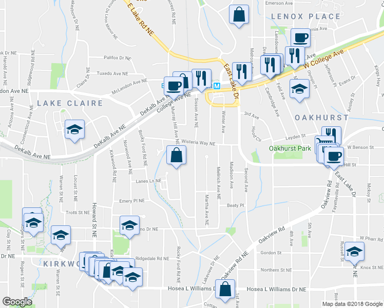 map of restaurants, bars, coffee shops, grocery stores, and more near 264 Sisson Avenue Northeast in Atlanta