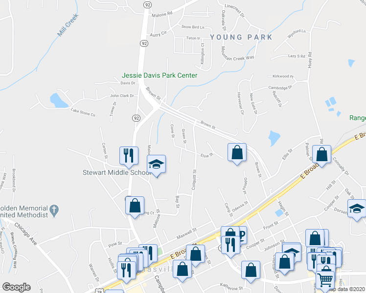 map of restaurants, bars, coffee shops, grocery stores, and more near 8029 Green Street in Douglasville