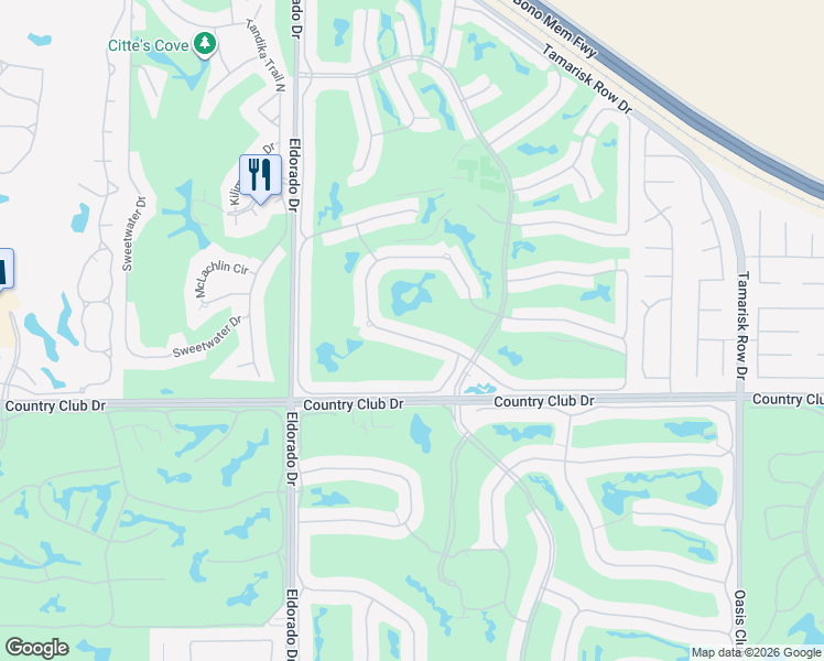 map of restaurants, bars, coffee shops, grocery stores, and more near 76260 Poppy Lane in Palm Desert