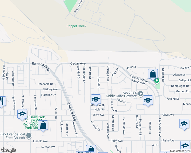 map of restaurants, bars, coffee shops, grocery stores, and more near 43362 Nita Circle in Hemet