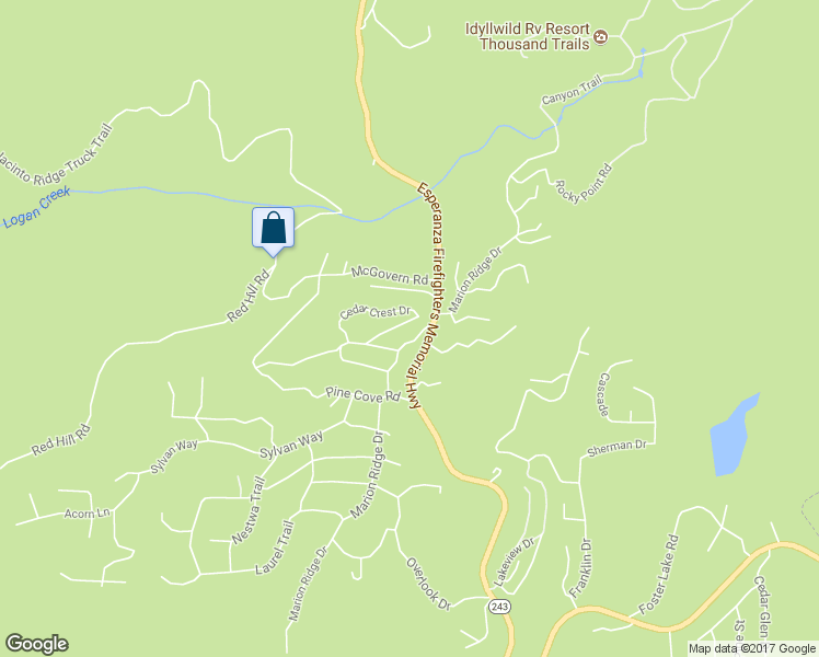 map of restaurants, bars, coffee shops, grocery stores, and more near 52905 Cedar Crest Drive in Idyllwild-Pine Cove