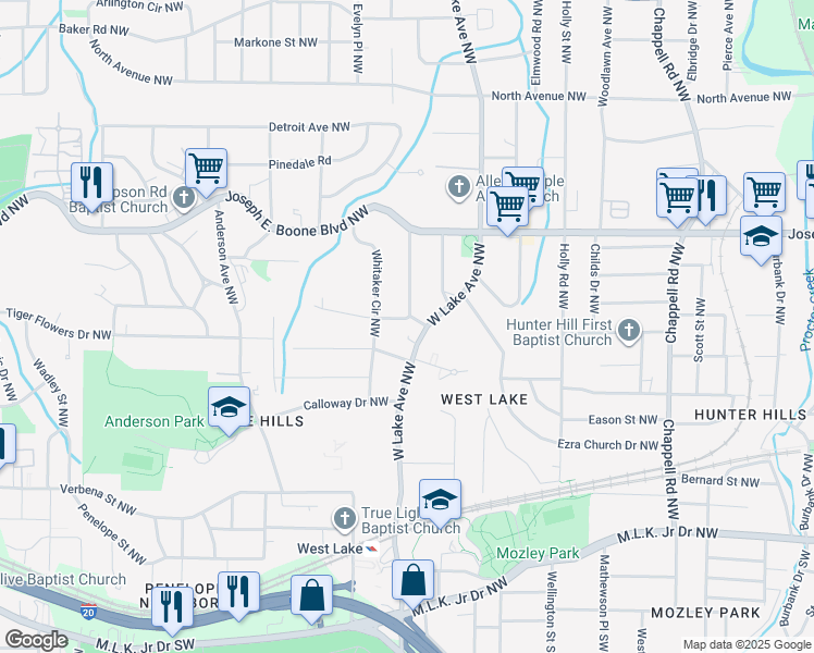map of restaurants, bars, coffee shops, grocery stores, and more near 1738 Springview Road Northwest in Atlanta