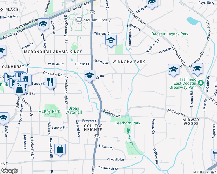 map of restaurants, bars, coffee shops, grocery stores, and more near 116 Mimosa Place in Decatur