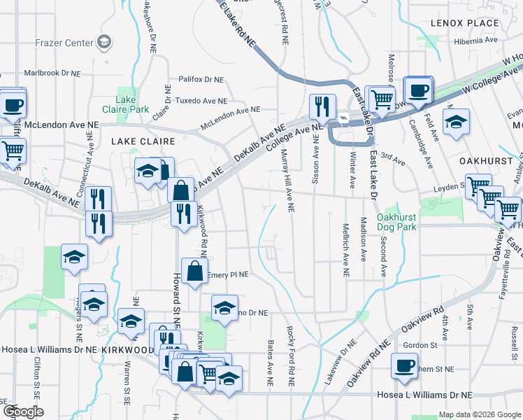 map of restaurants, bars, coffee shops, grocery stores, and more near 2096 Elvan Circle in Atlanta