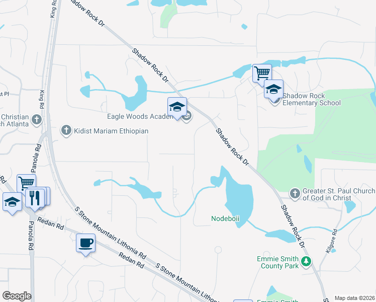 map of restaurants, bars, coffee shops, grocery stores, and more near 5790 Lanny Lane in Lithonia