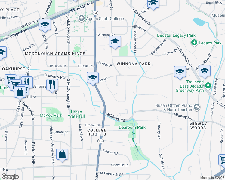 map of restaurants, bars, coffee shops, grocery stores, and more near 116 Mimosa Place in Decatur