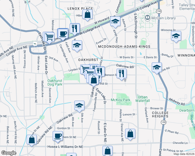 map of restaurants, bars, coffee shops, grocery stores, and more near 350 Mead Road in Decatur