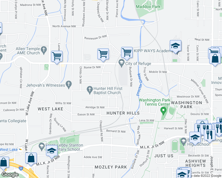 map of restaurants, bars, coffee shops, grocery stores, and more near 195 Scott Street Northwest in Atlanta