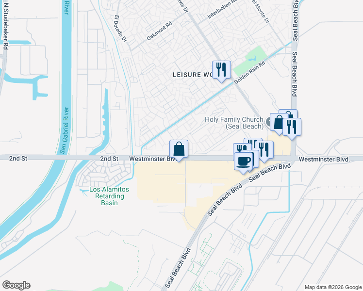 map of restaurants, bars, coffee shops, grocery stores, and more near 13962 El Dorado Drive in Seal Beach