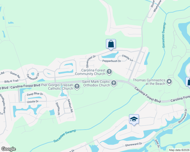 map of restaurants, bars, coffee shops, grocery stores, and more near 2073 Silvercrest Drive in Myrtle Beach