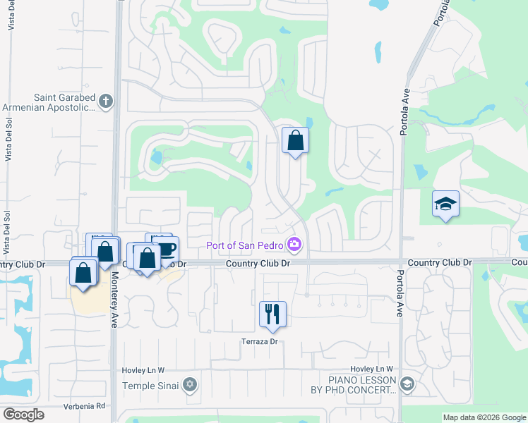 map of restaurants, bars, coffee shops, grocery stores, and more near 73521 Red Circle in Palm Desert