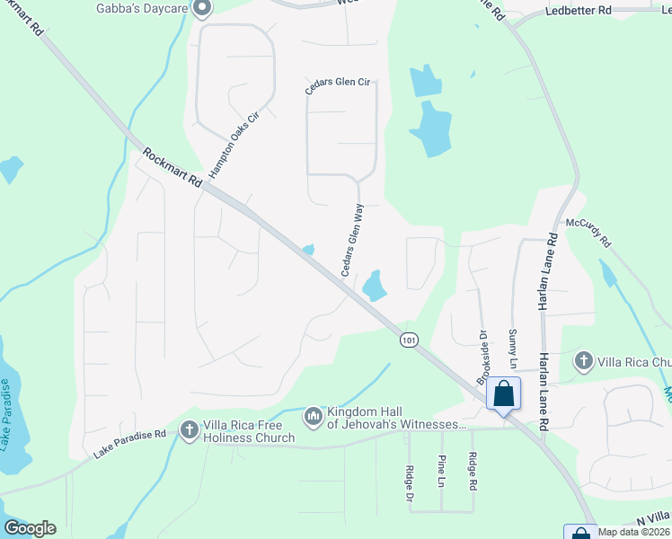 map of restaurants, bars, coffee shops, grocery stores, and more near 1575 Rockmart Rd in Villa Rica