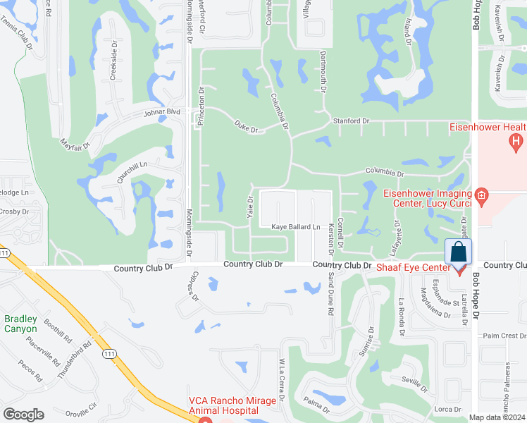 map of restaurants, bars, coffee shops, grocery stores, and more near 39660 Kensington Drive in Rancho Mirage