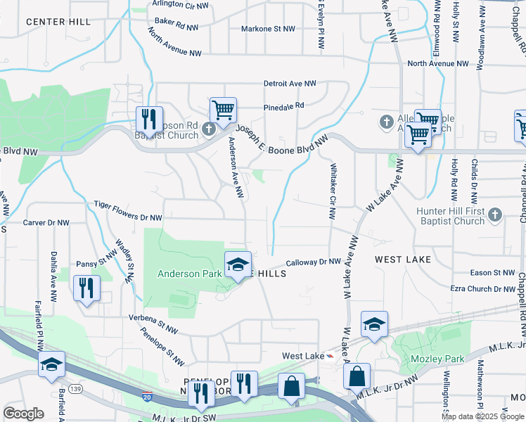 map of restaurants, bars, coffee shops, grocery stores, and more near 214 Adeline Avenue Northwest in Atlanta