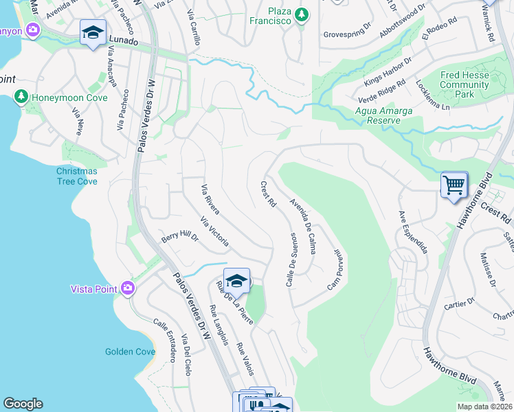 map of restaurants, bars, coffee shops, grocery stores, and more near 7246 Avenida Altisima in Rancho Palos Verdes