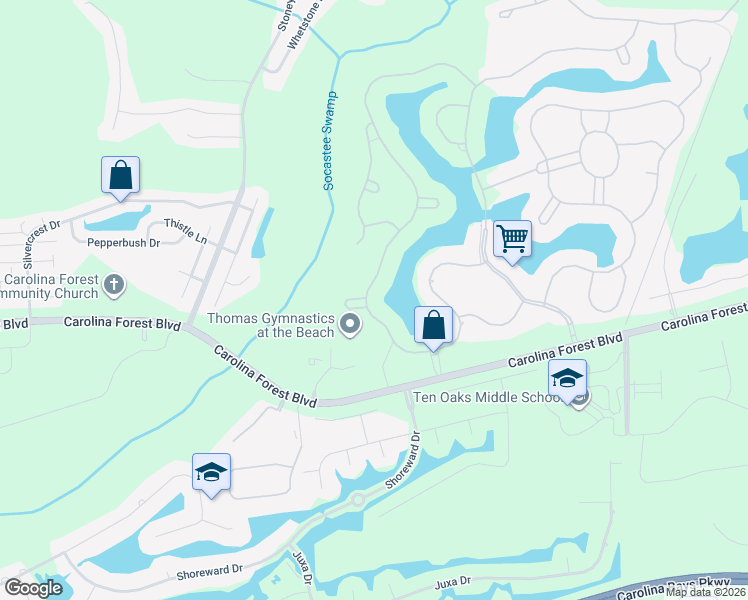 map of restaurants, bars, coffee shops, grocery stores, and more near Starlit Way in Myrtle Beach