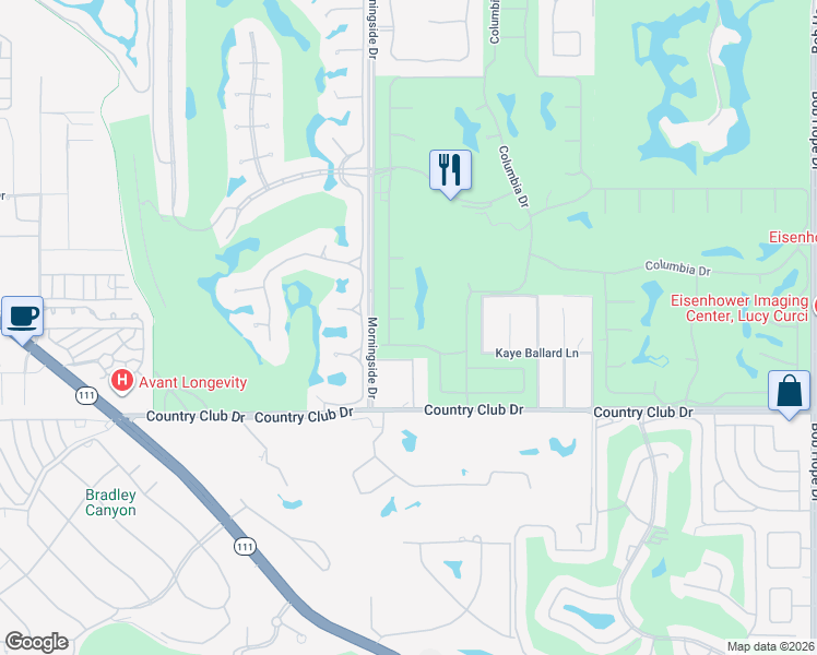 map of restaurants, bars, coffee shops, grocery stores, and more near 2 Oxford Court in Rancho Mirage
