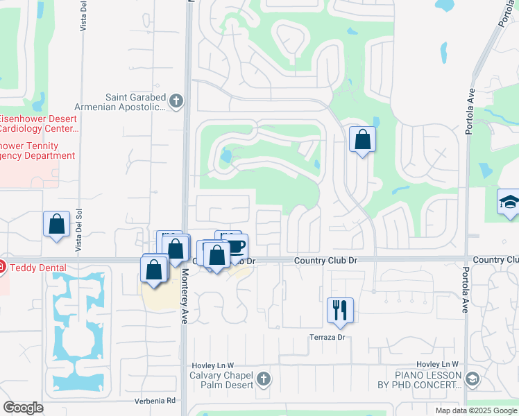 map of restaurants, bars, coffee shops, grocery stores, and more near 4164 Via Mattina in Palm Desert