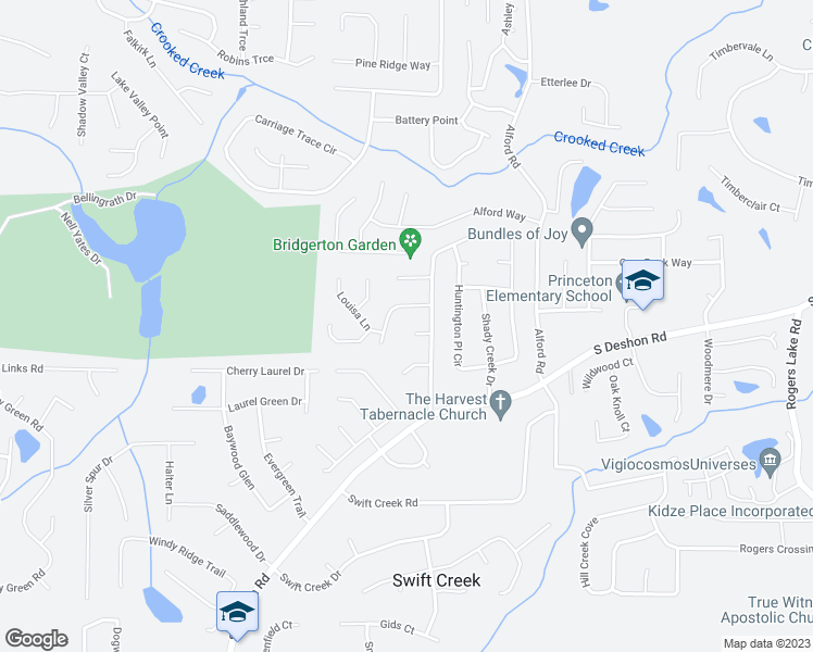 map of restaurants, bars, coffee shops, grocery stores, and more near 6494 Crooked Creek Place in Lithonia