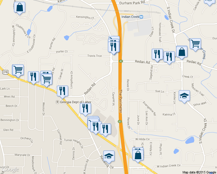 map of restaurants, bars, coffee shops, grocery stores, and more near 1192 Winston Drive in Decatur