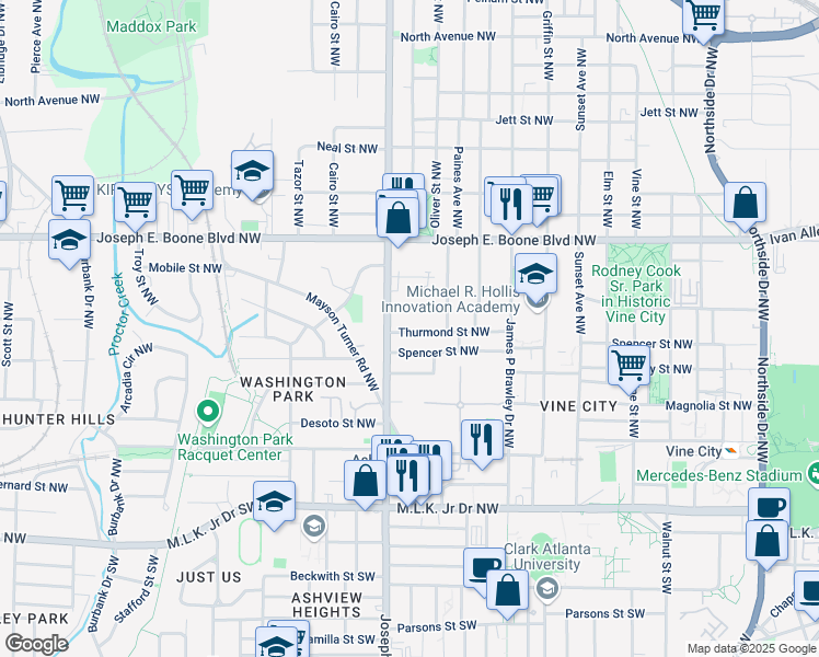 map of restaurants, bars, coffee shops, grocery stores, and more near 891 Thurmond Street Northwest in Atlanta