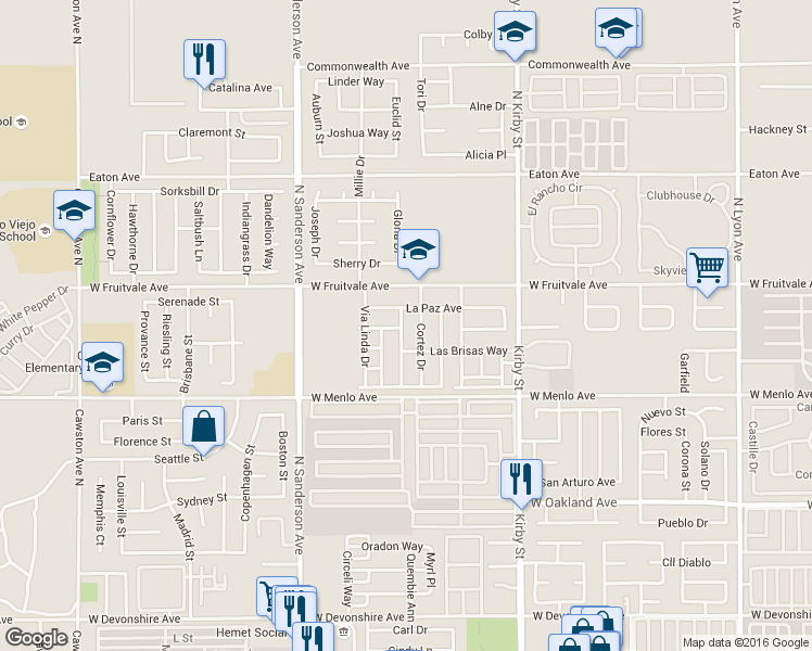 map of restaurants, bars, coffee shops, grocery stores, and more near 797 La Habra Avenue in Hemet