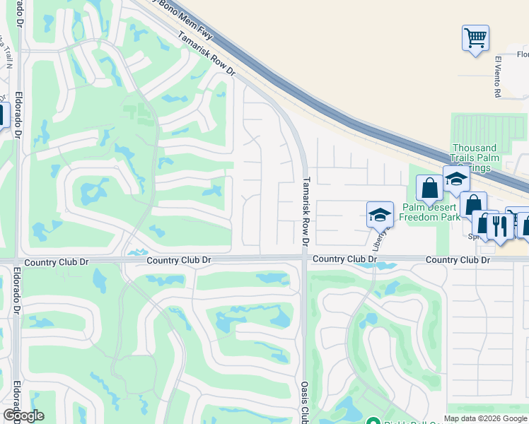 map of restaurants, bars, coffee shops, grocery stores, and more near 39730 Regency Way in Palm Desert