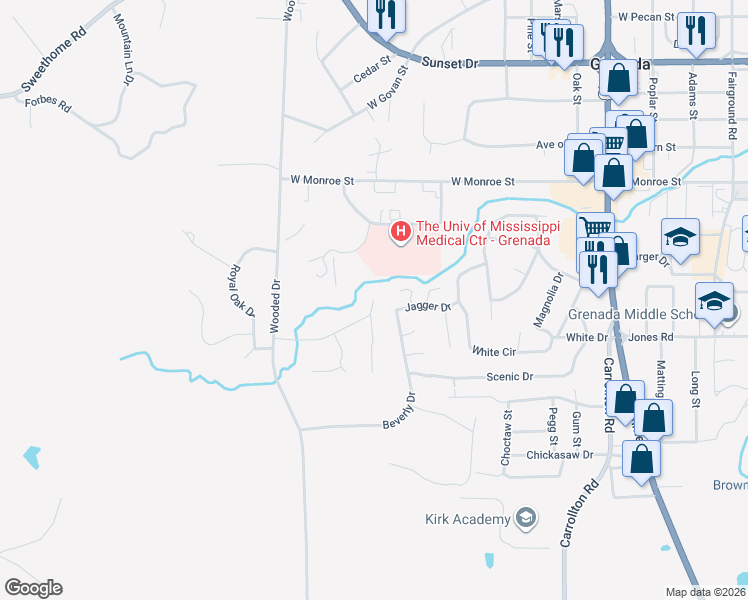 map of restaurants, bars, coffee shops, grocery stores, and more near 1100 Stonebridge Drive in Grenada