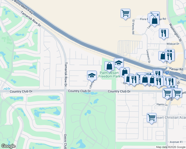 map of restaurants, bars, coffee shops, grocery stores, and more near 130 Brenna Lane in Palm Desert