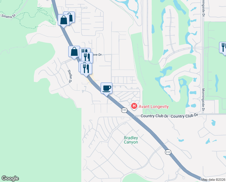 map of restaurants, bars, coffee shops, grocery stores, and more near 69 Ruby Lane in Rancho Mirage