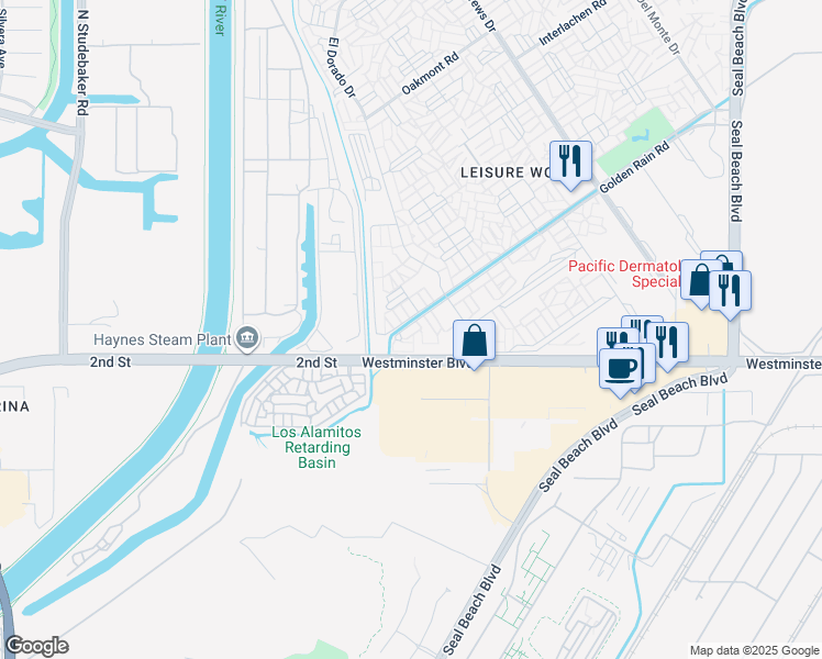 map of restaurants, bars, coffee shops, grocery stores, and more near 1232 Golden Rain Road in Seal Beach