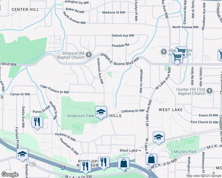 map of restaurants, bars, coffee shops, grocery stores, and more near 214 Adeline Avenue Northwest in Atlanta