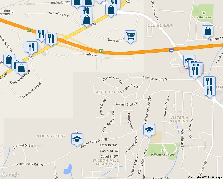 map of restaurants, bars, coffee shops, grocery stores, and more near in Atlanta