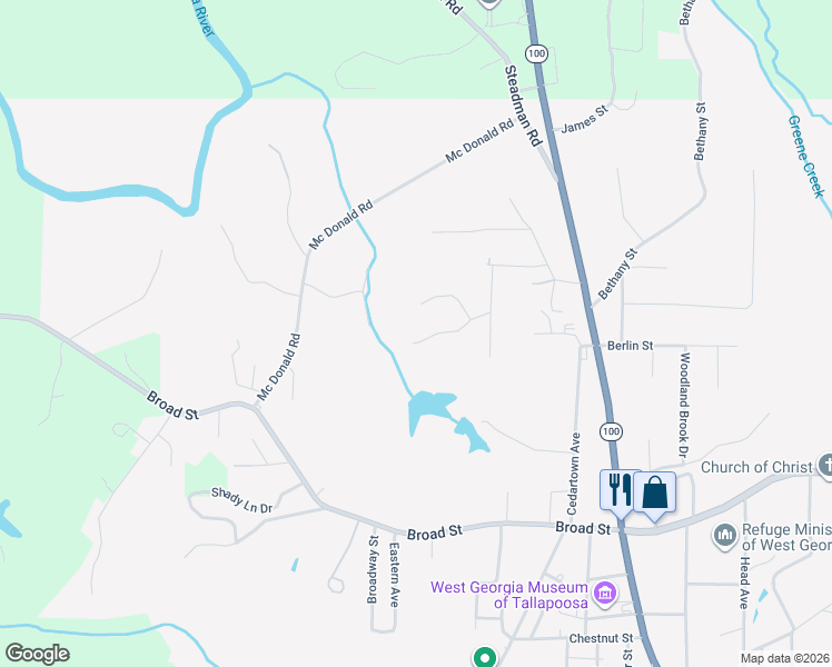 map of restaurants, bars, coffee shops, grocery stores, and more near 193 Faye Street in Tallapoosa