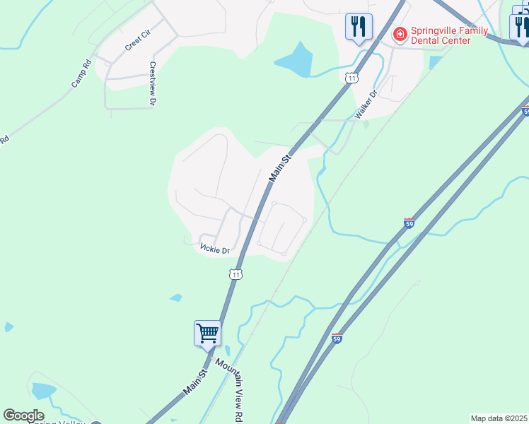 map of restaurants, bars, coffee shops, grocery stores, and more near 550 Trellis Circle in Springville
