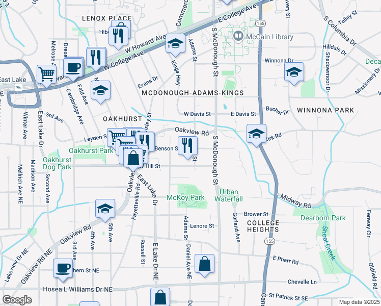 map of restaurants, bars, coffee shops, grocery stores, and more near 206 West Benson Street in Decatur